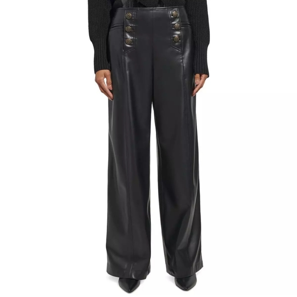 Karl Lagerfeld Paris Faux Leather Wide Leg Pant